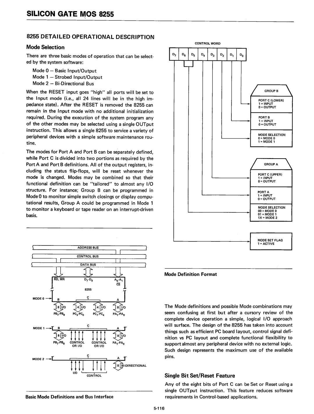 Intel 8080 manual Mode Selection, Single Bit Set/Reset Feature, Detailed Operational Description, PA 7 ·pAo 