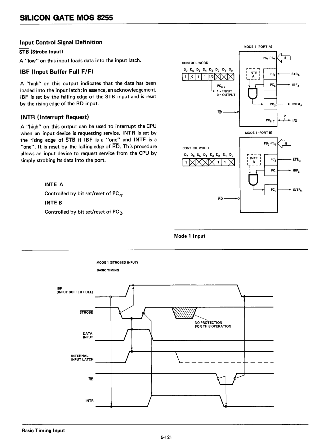 Intel 8080 manual Input Control Signal Definition, IBF Input Buffer Full F/F, Intr Interrupt Request, Inte a, Inte B 