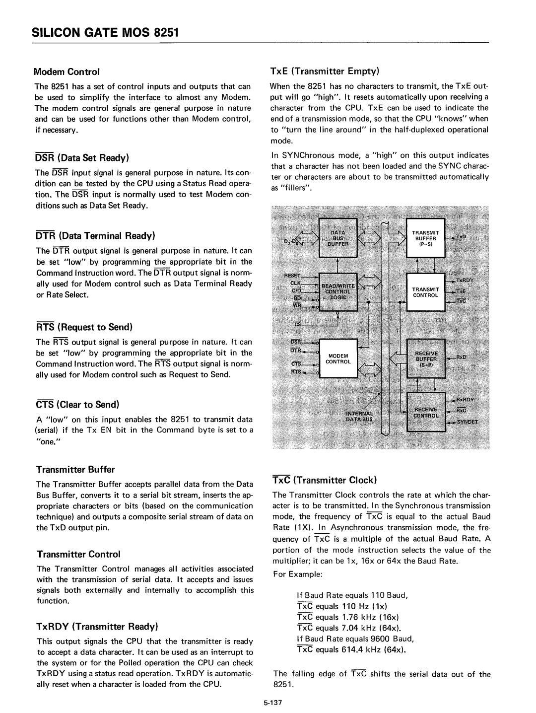 Intel 8080 manual Modem Control, DSR Data Set Ready, TxE Transmitter Empty, DTR Data Termin·al Ready, RTS Request to Send 