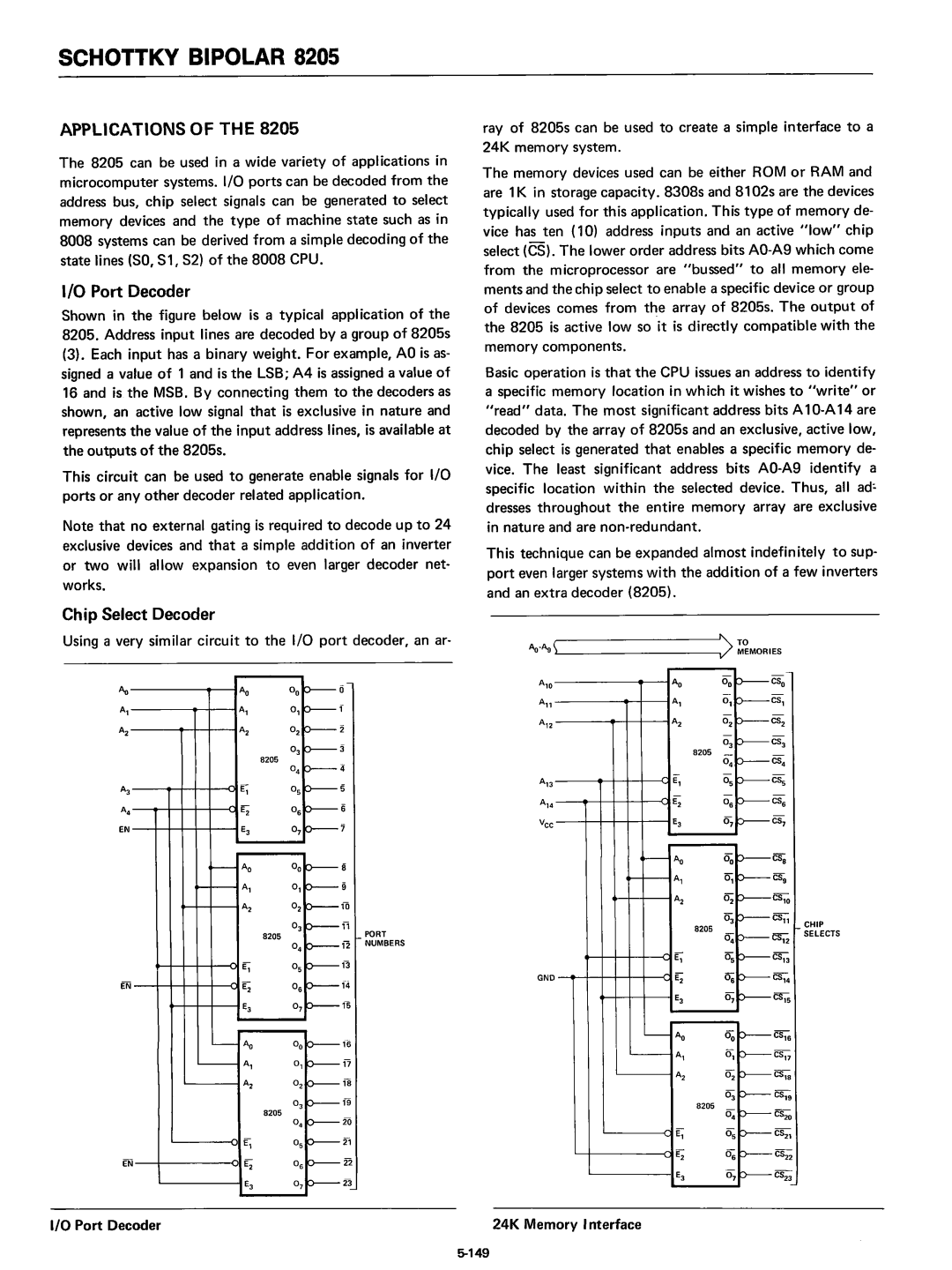 Intel 8080 manual Port Decoder, Chip Select Decoder, Using a very similar circuit to the I/O port decoder, an ar 