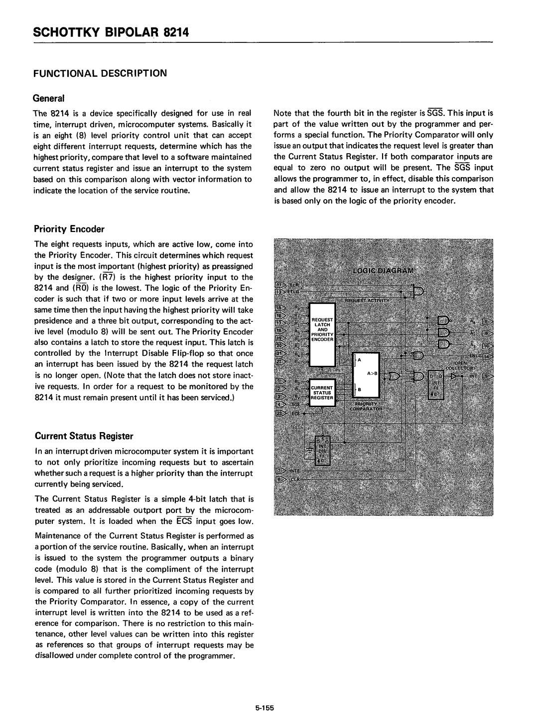 Intel 8080 manual Priority Encoder, Current Status Register 