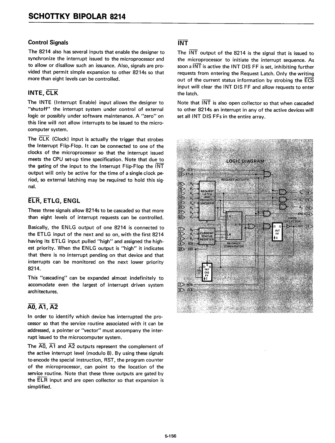 Intel 8080 manual INTE, elK, ElR, ETlG, ENGl, Control Signals, AO, A1, A2, Int 