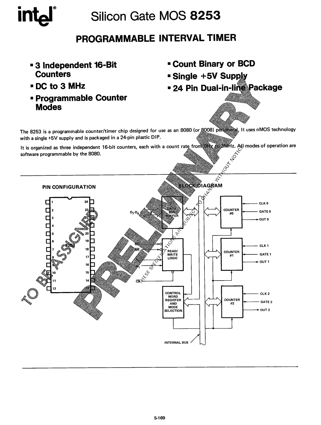 Intel 8080 manual Programmable Interval Timer, It uses nMOS technology ~Jmodesof operation are 