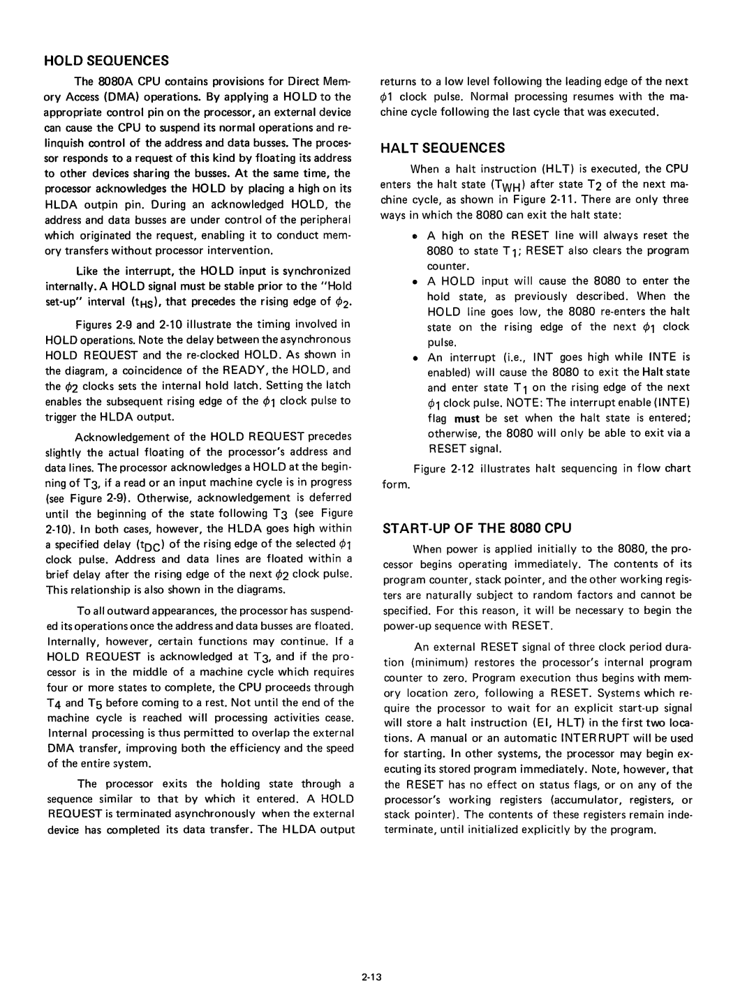 Intel manual Hold Sequences, Halt Sequences, START-UP of the 8080 CPU 