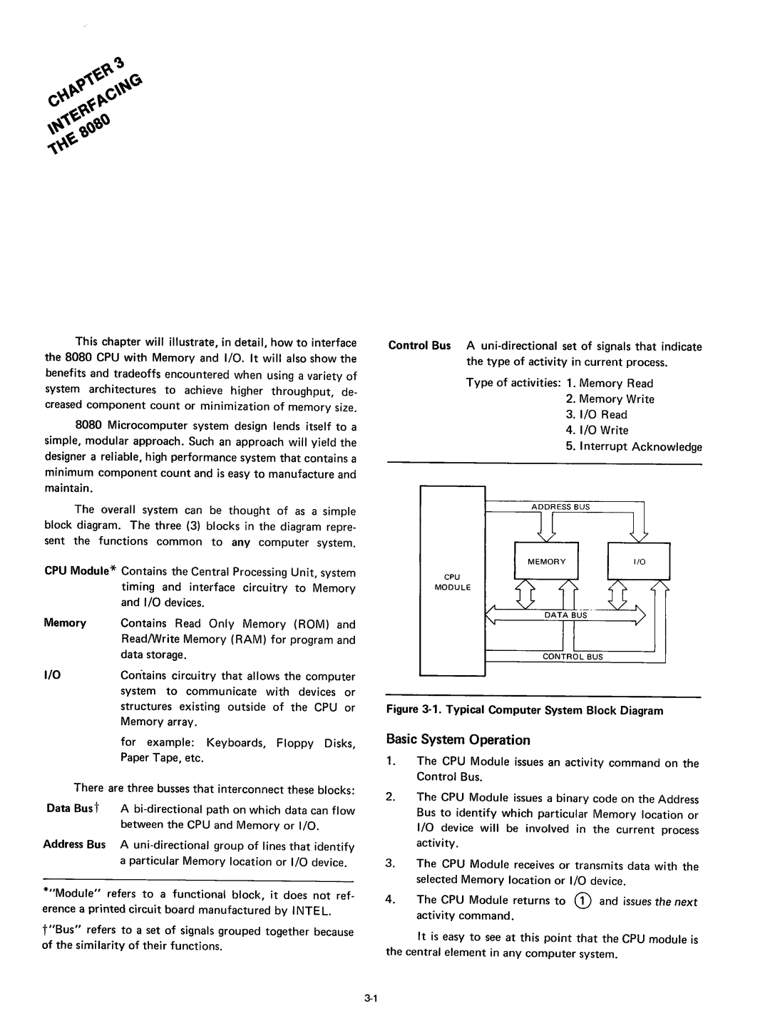 Intel 8080 manual Basic System Operation, Typical Computer System Block Diagram 