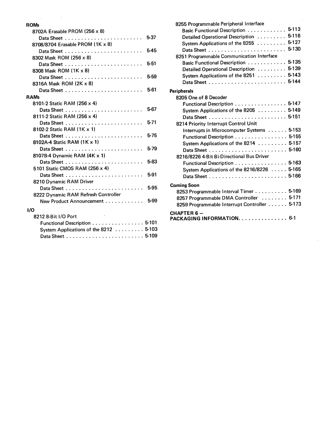 Intel 8080 manual 127, Peri pherals, Chapter Packaging Information 