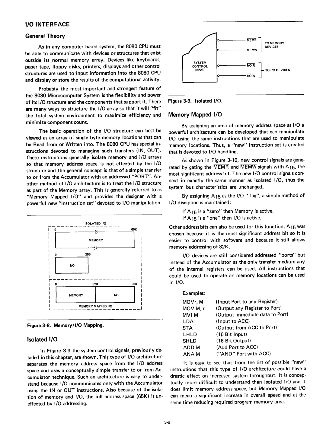 Intel 8080 manual Interface, General Theory, Isolated I/O, Memory Mapped I/O 