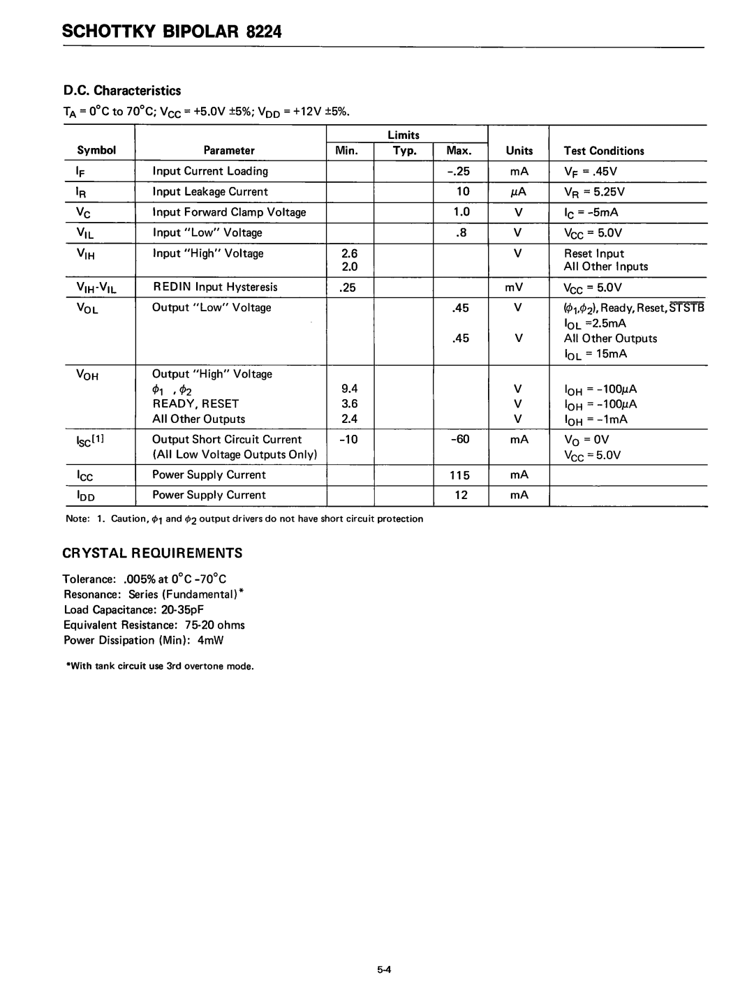 Intel 8080 manual Characteristics, Crystal Requirements 