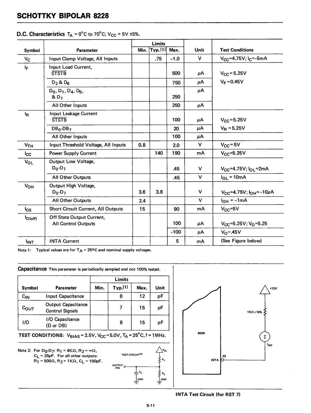 Intel 8080 manual GoUT, Ststb, Vth, VCC=5V 