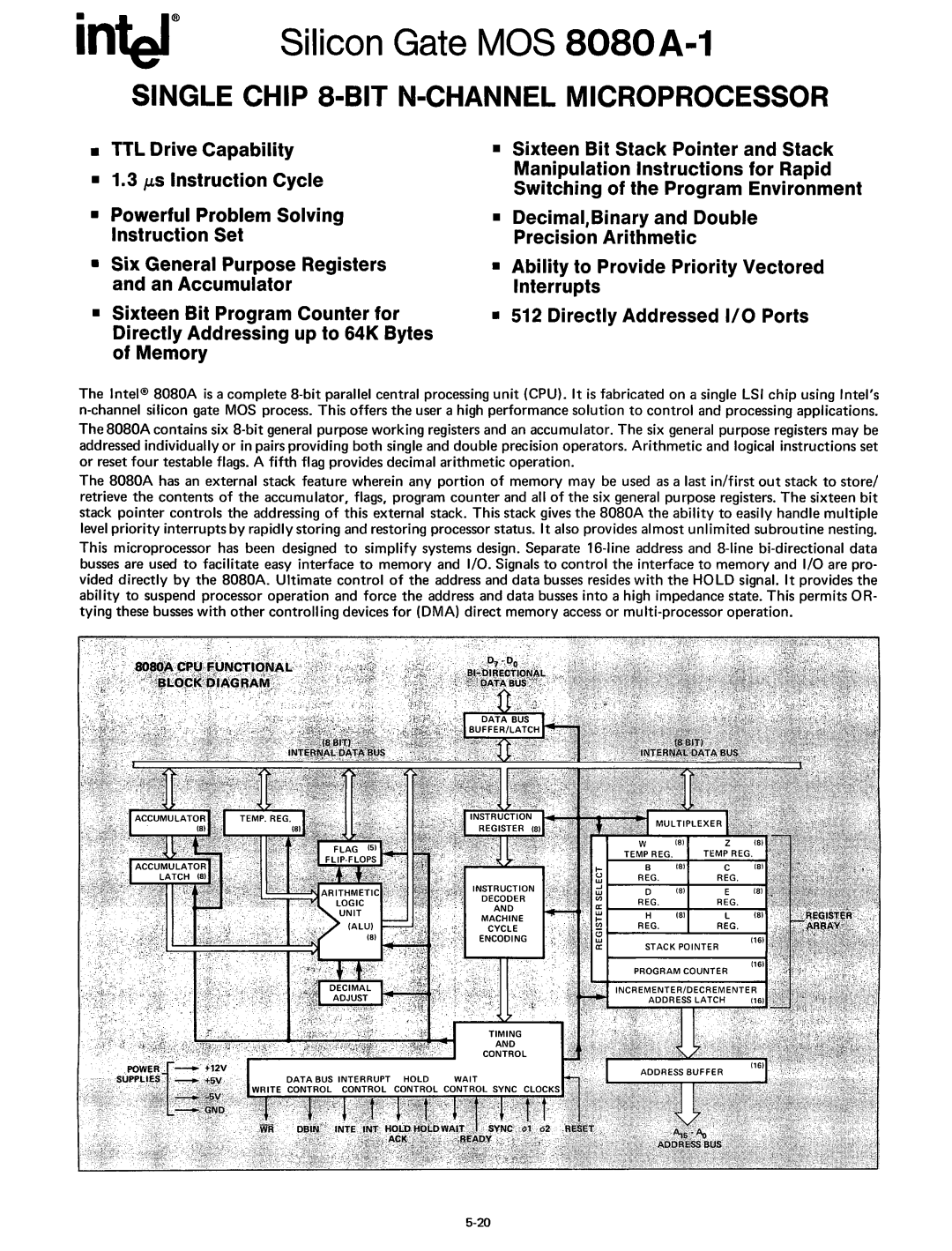 Intel manual Infel Silicon Gate MOS 8080A-1 