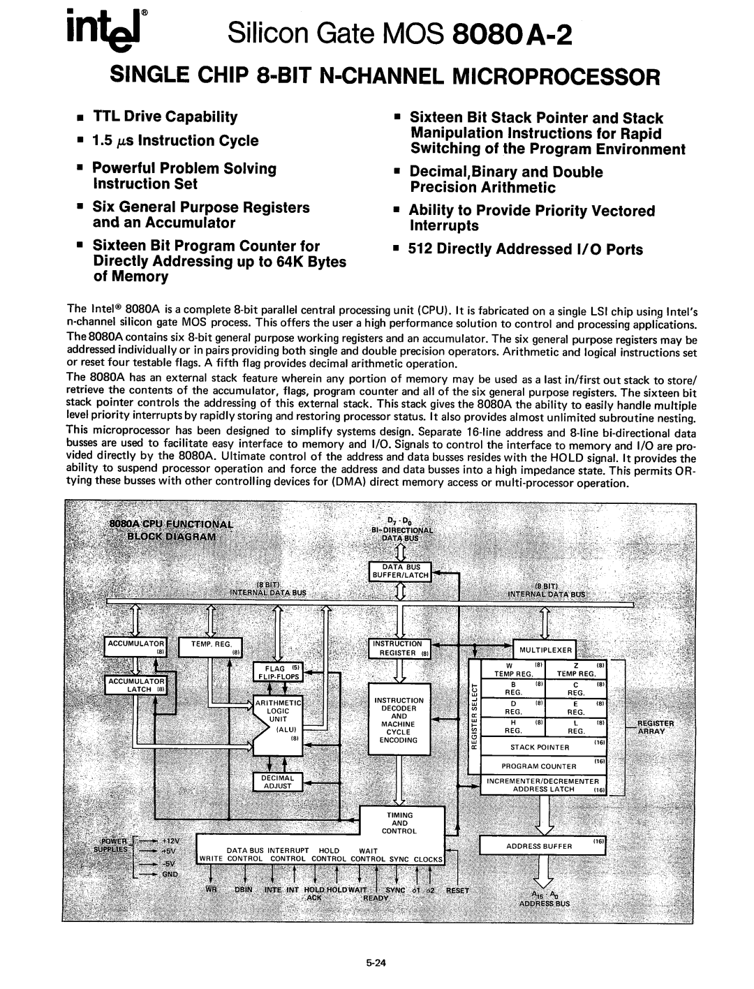 Intel manual Infel Silicon Gate MOS 8080 A-2 