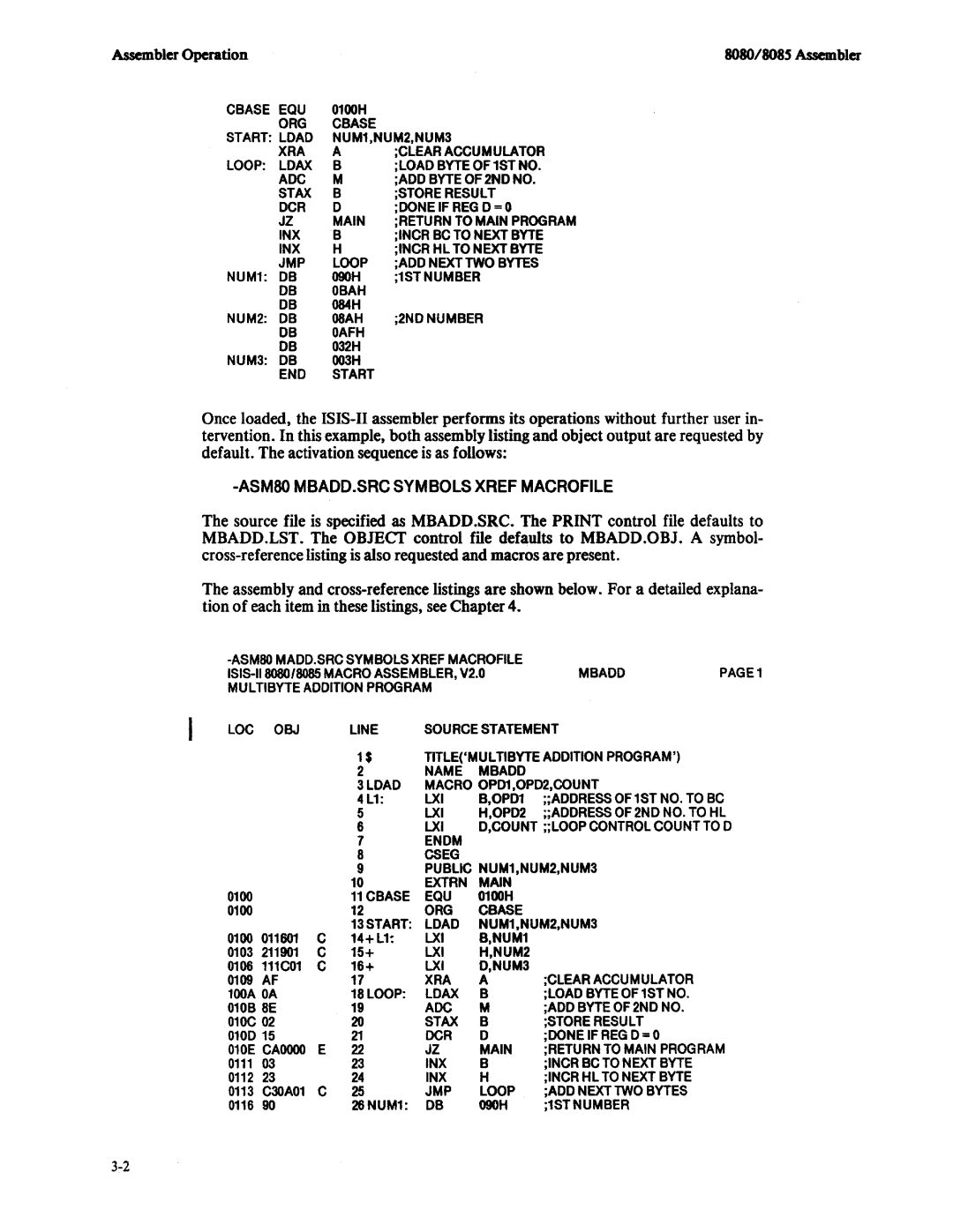 Intel 8085, 8080 manual Asmbo MBADD.SRC Symbols Xref Macrofile 