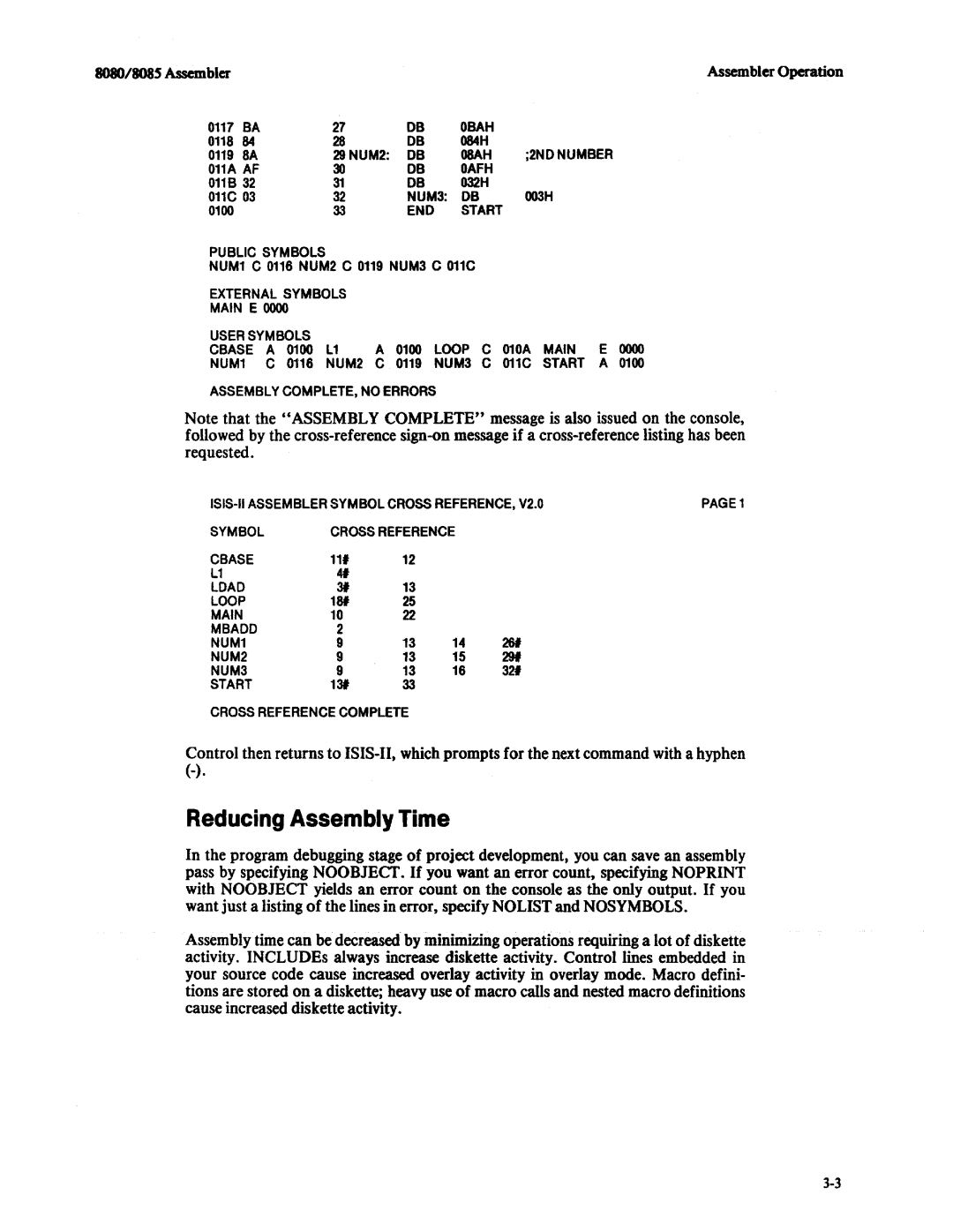 Intel 8080, 8085 manual Reducing Assembly Time 