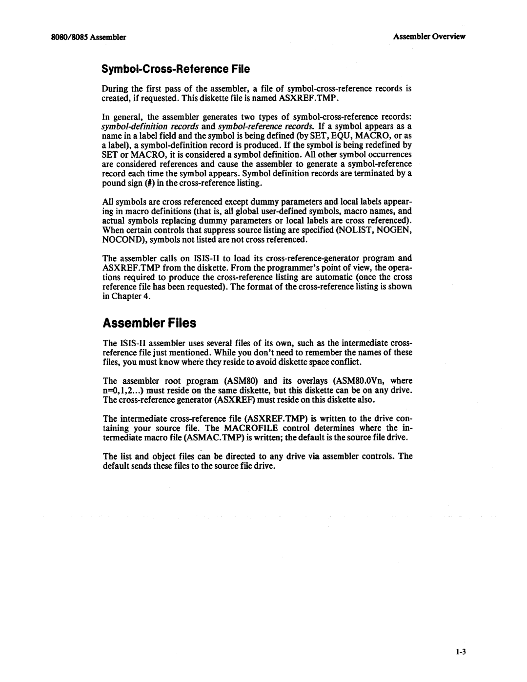 Intel 8080, 8085 manual Assembler Files, Symbol-Cross-Reference File 