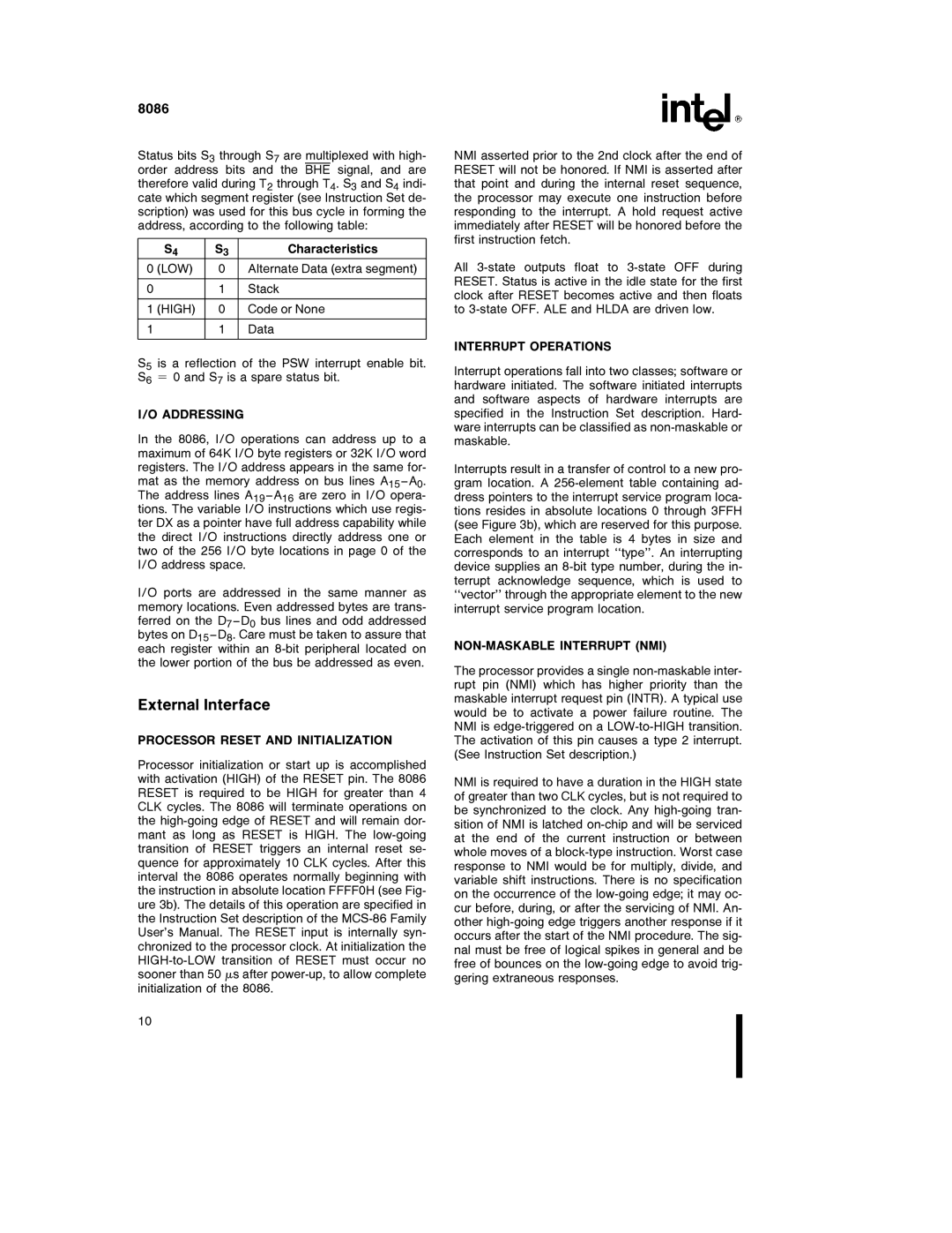 Intel 8086-1, 8086-2 Alternate Data extra segment, Addressing, Processor Reset and Initialization, Interrupt Operations 