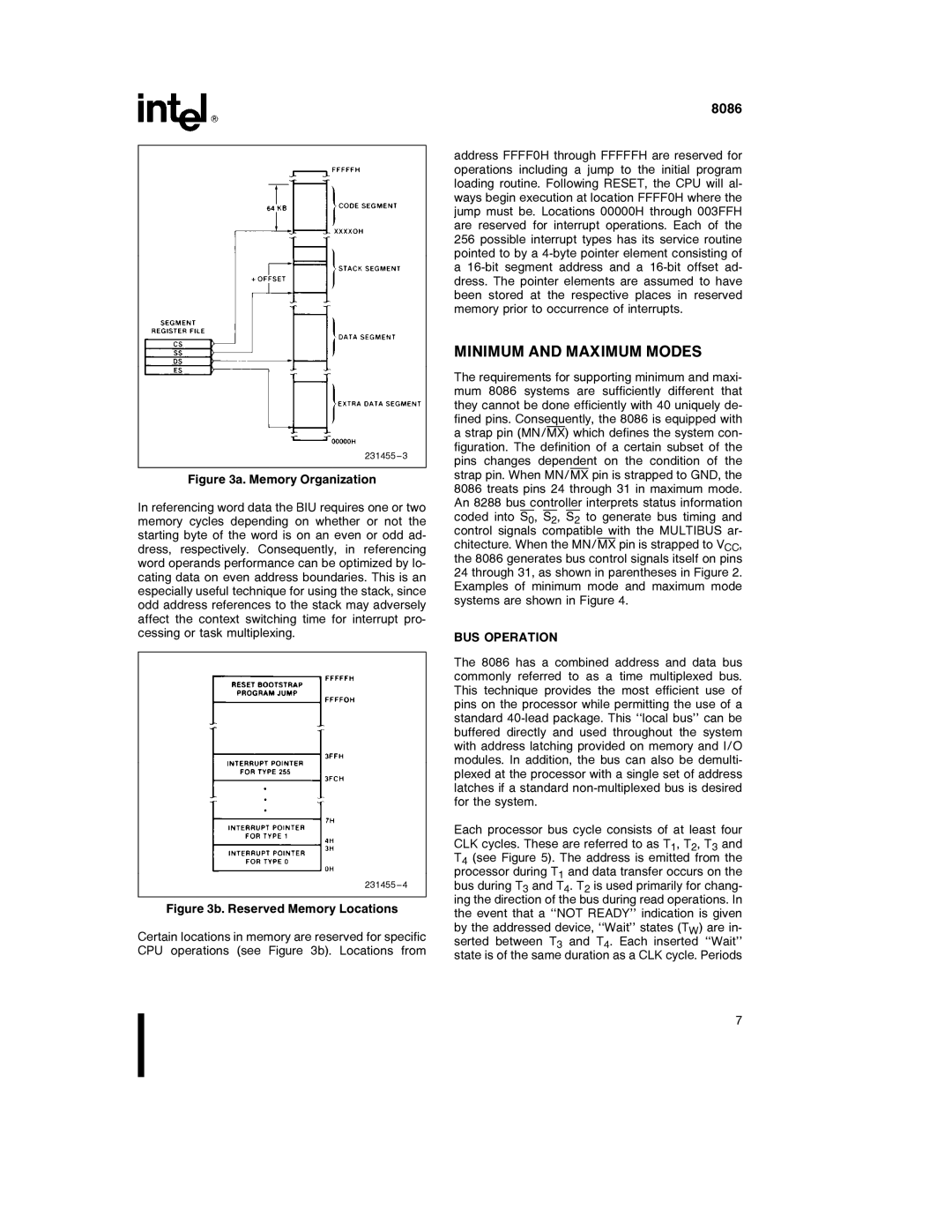 Intel 8086-1, 8086-2 manual Minimum and Maximum Modes, BUS Operation 