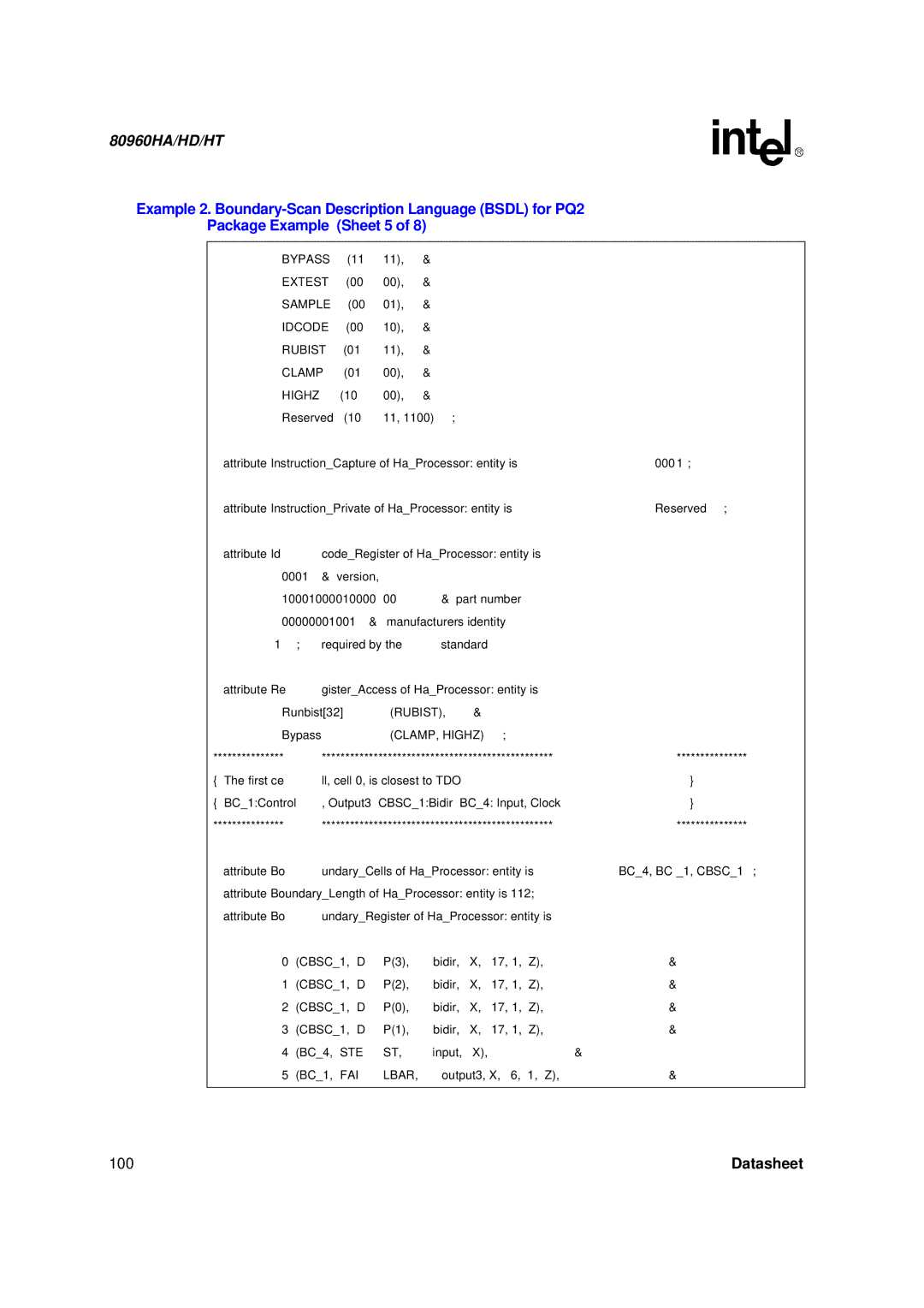 Intel 80960HT, 80960HD, 80960HA manual 100 