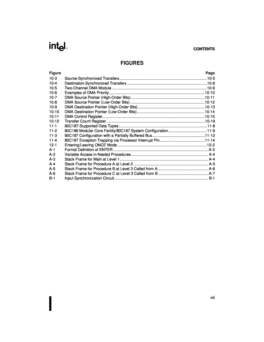 Intel 80C188XL, 80C186XL user manual Figures, Contents, Page, 10-3 