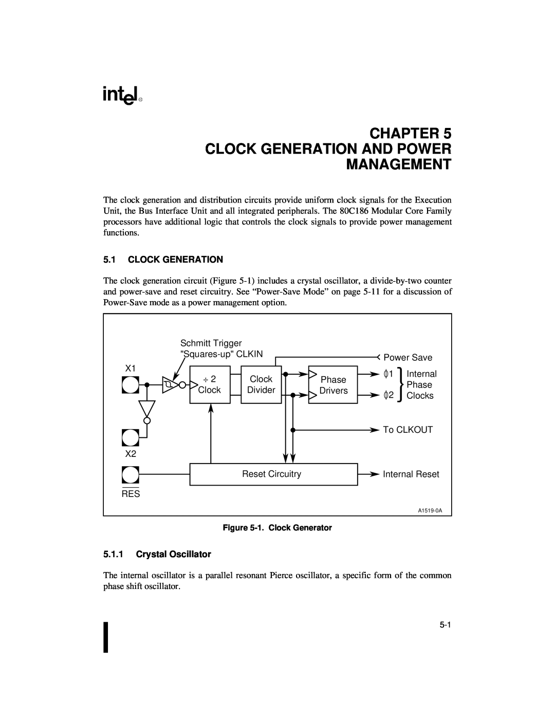Intel 80C188XL, 80C186XL Chapter Clock Generation And Power Management, 5.1CLOCK GENERATION, 5.1.1Crystal Oscillator 