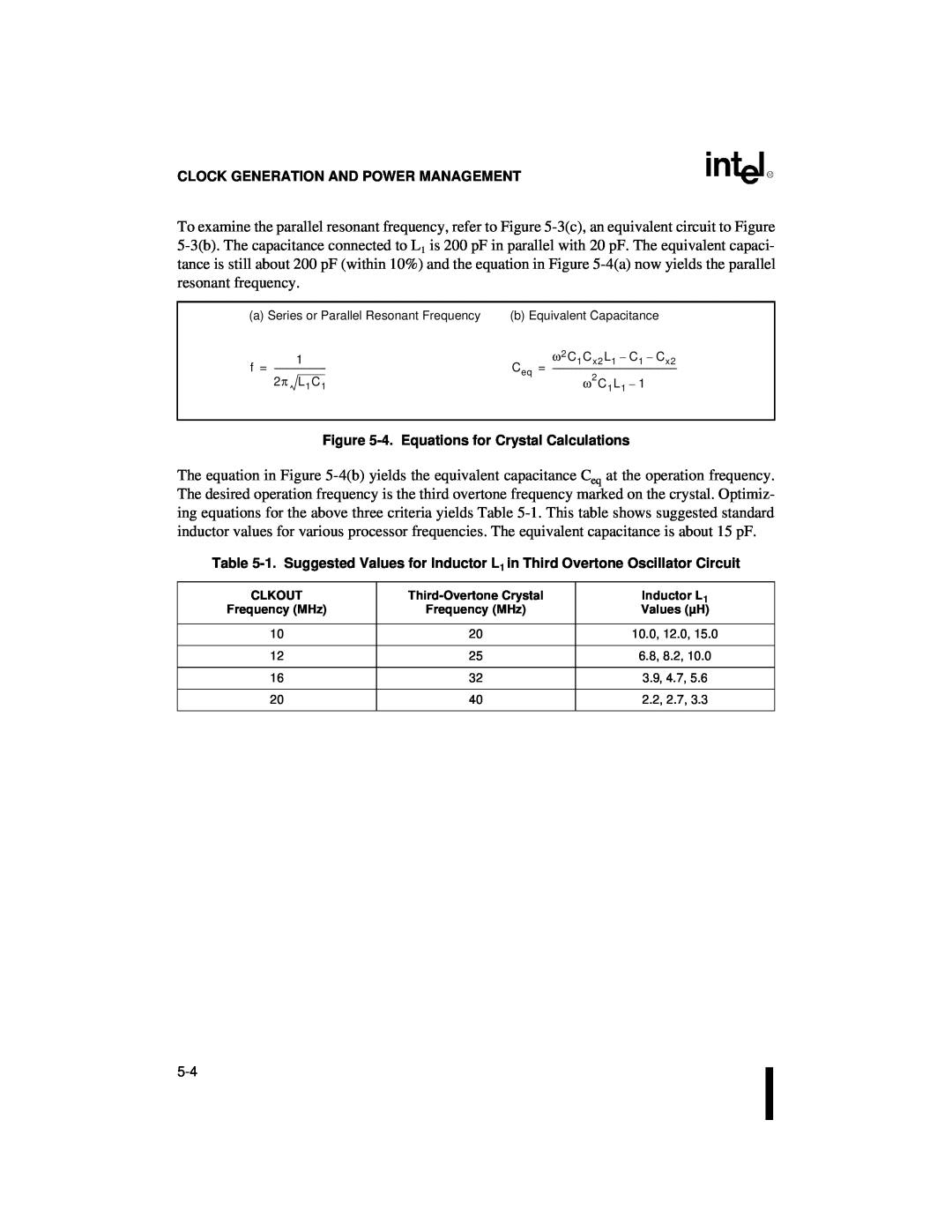 Intel 80C186XL Clock Generation And Power Management, 4.Equations for Crystal Calculations, Clkout, Third-OvertoneCrystal 