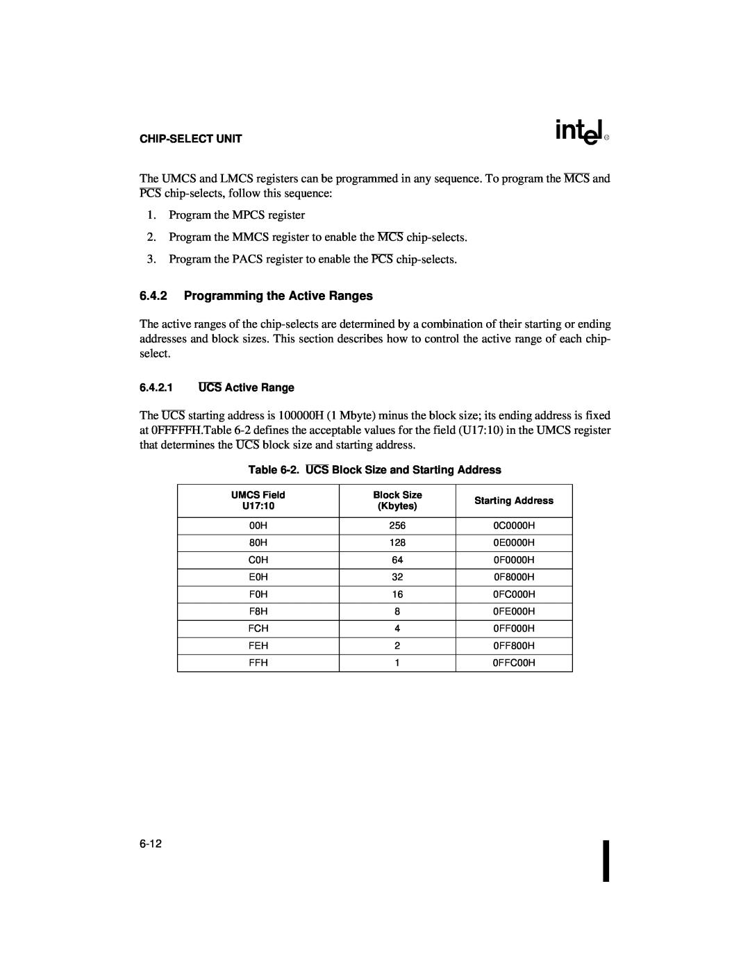 Intel 80C186XL, 80C188XL user manual 6.4.2Programming the Active Ranges 