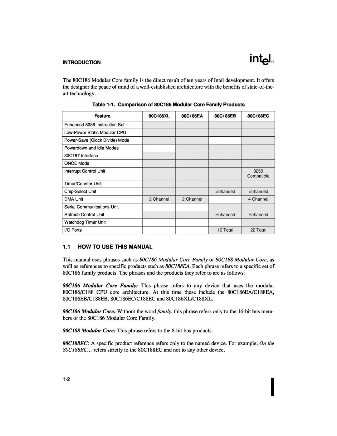 Intel 80C186XL, 80C188XL user manual 1.1HOW TO USE THIS MANUAL, Introduction 