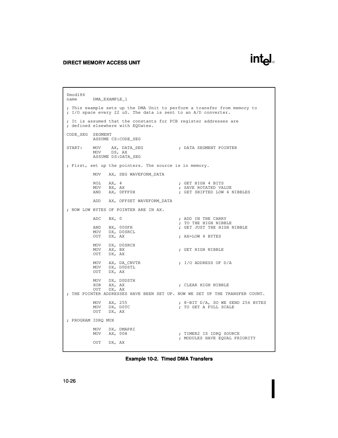 Intel 80C186XL, 80C188XL user manual Direct Memory Access Unit, Example 10-2.Timed DMA Transfers 