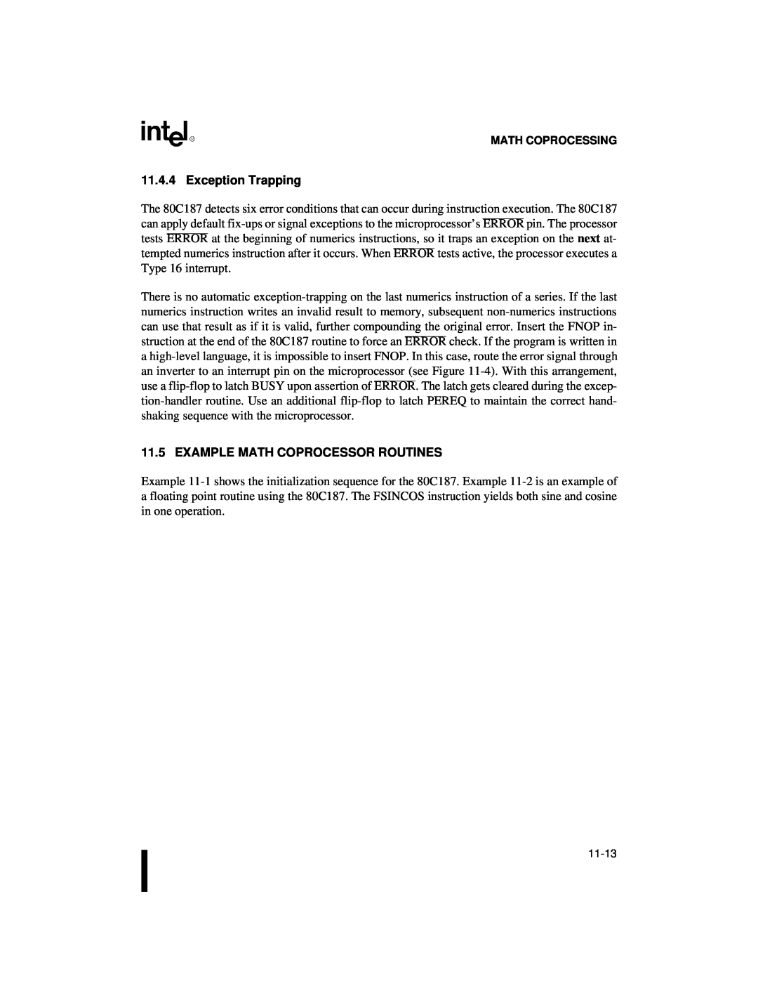 Intel 80C188XL, 80C186XL user manual Exception Trapping, Example Math Coprocessor Routines 