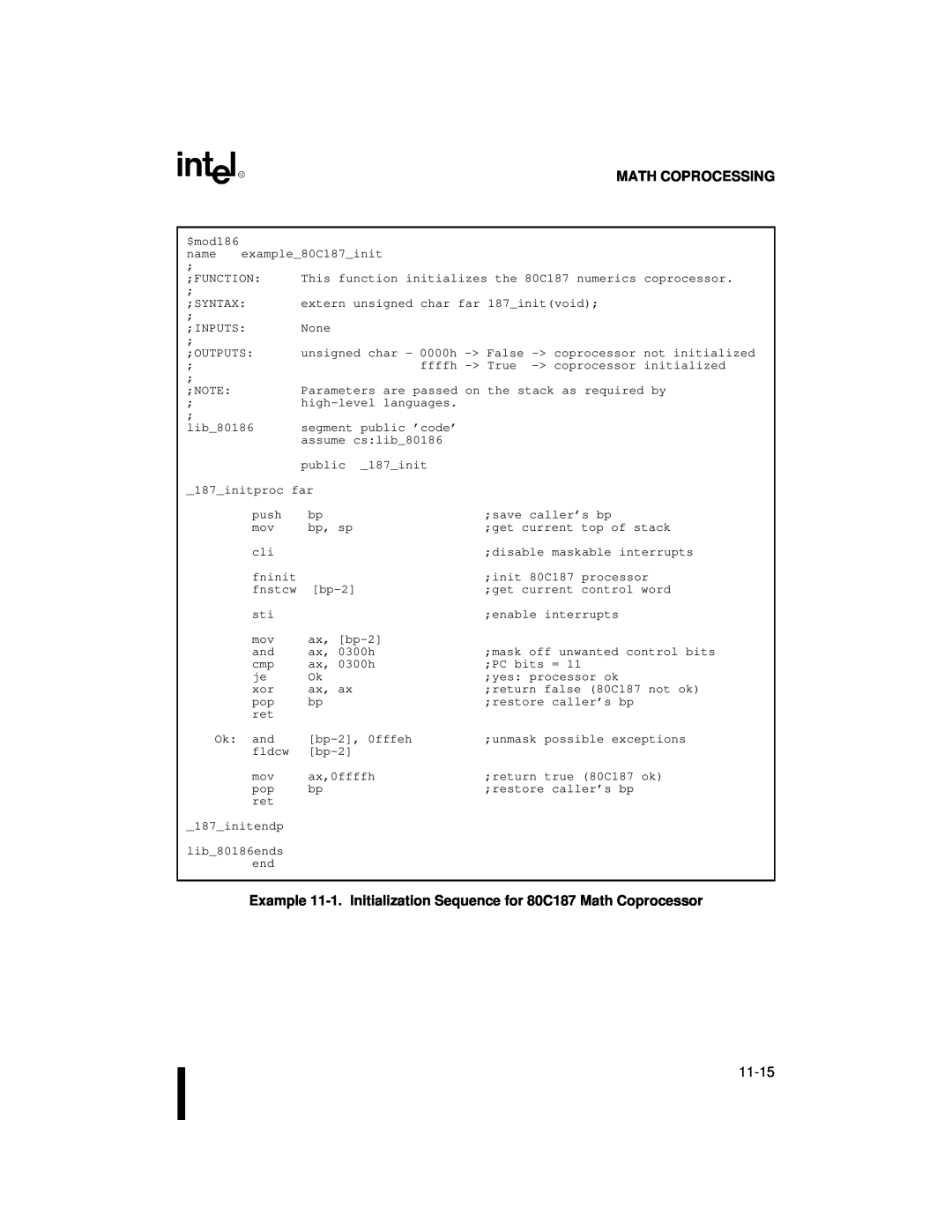 Intel 80C188XL, 80C186XL user manual Math Coprocessing 