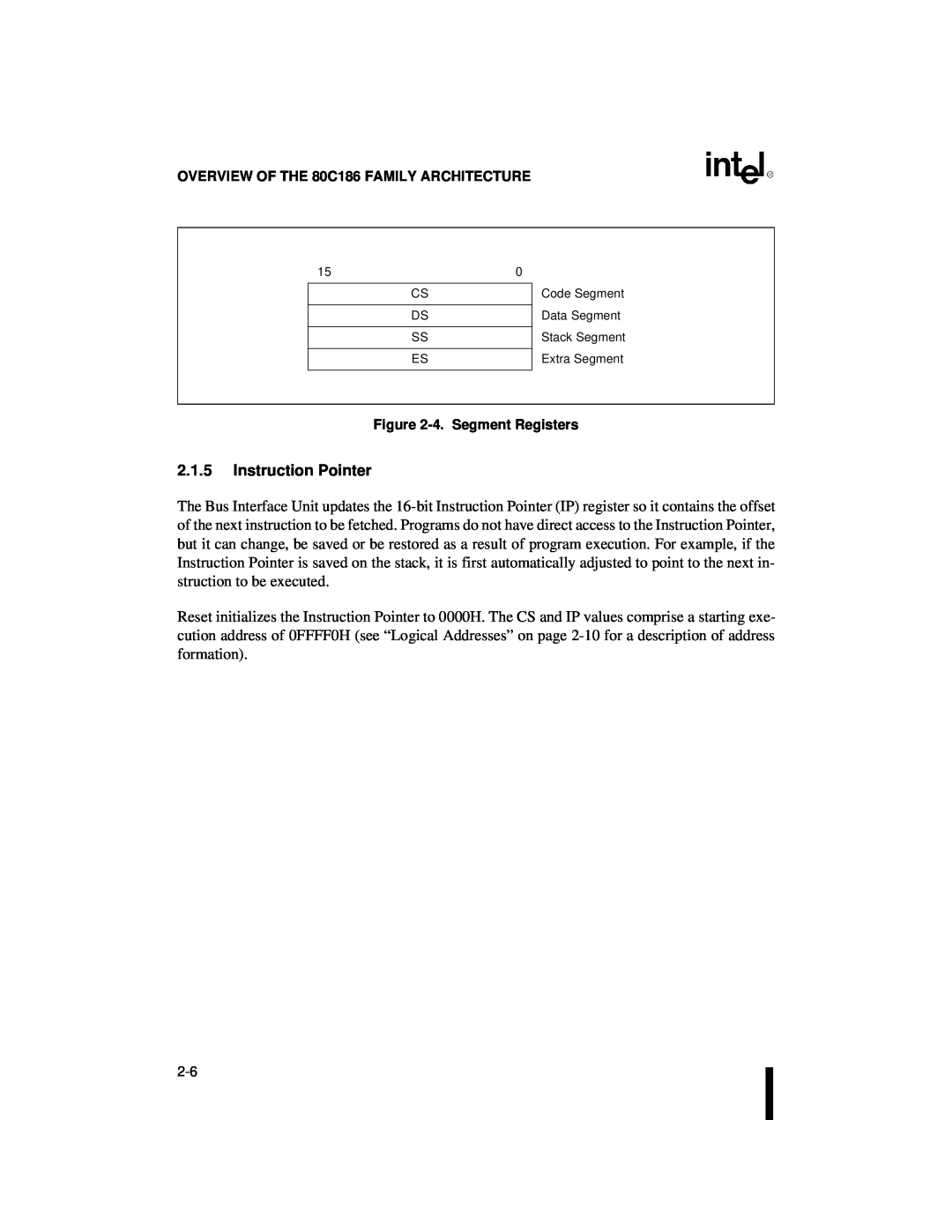 Intel 80C186XL, 80C188XL 2.1.5Instruction Pointer, OVERVIEW OF THE 80C186 FAMILY ARCHITECTURE, 4.Segment Registers 