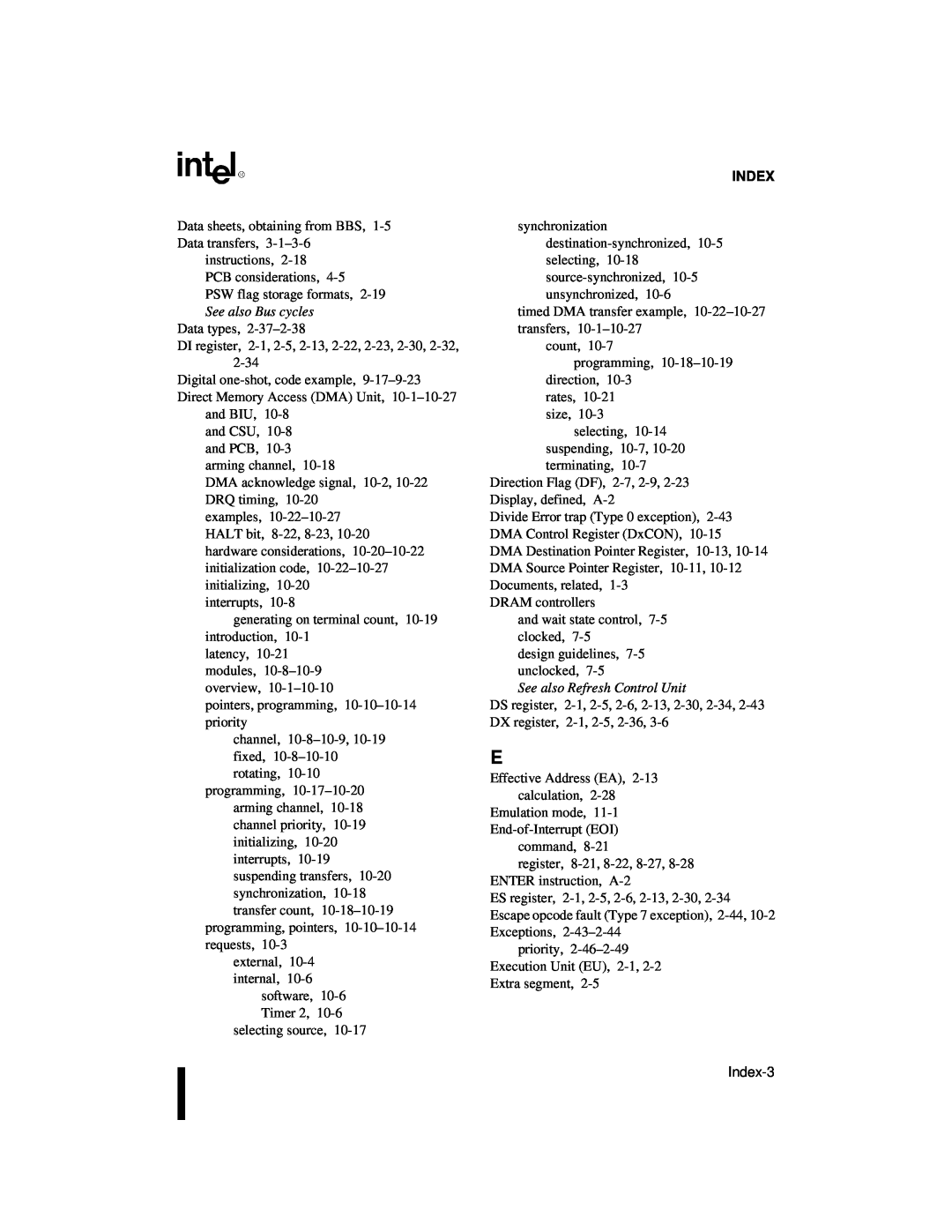 Intel 80C188XL, 80C186XL user manual See also Bus cycles, See also Refresh Control Unit, Index-3 