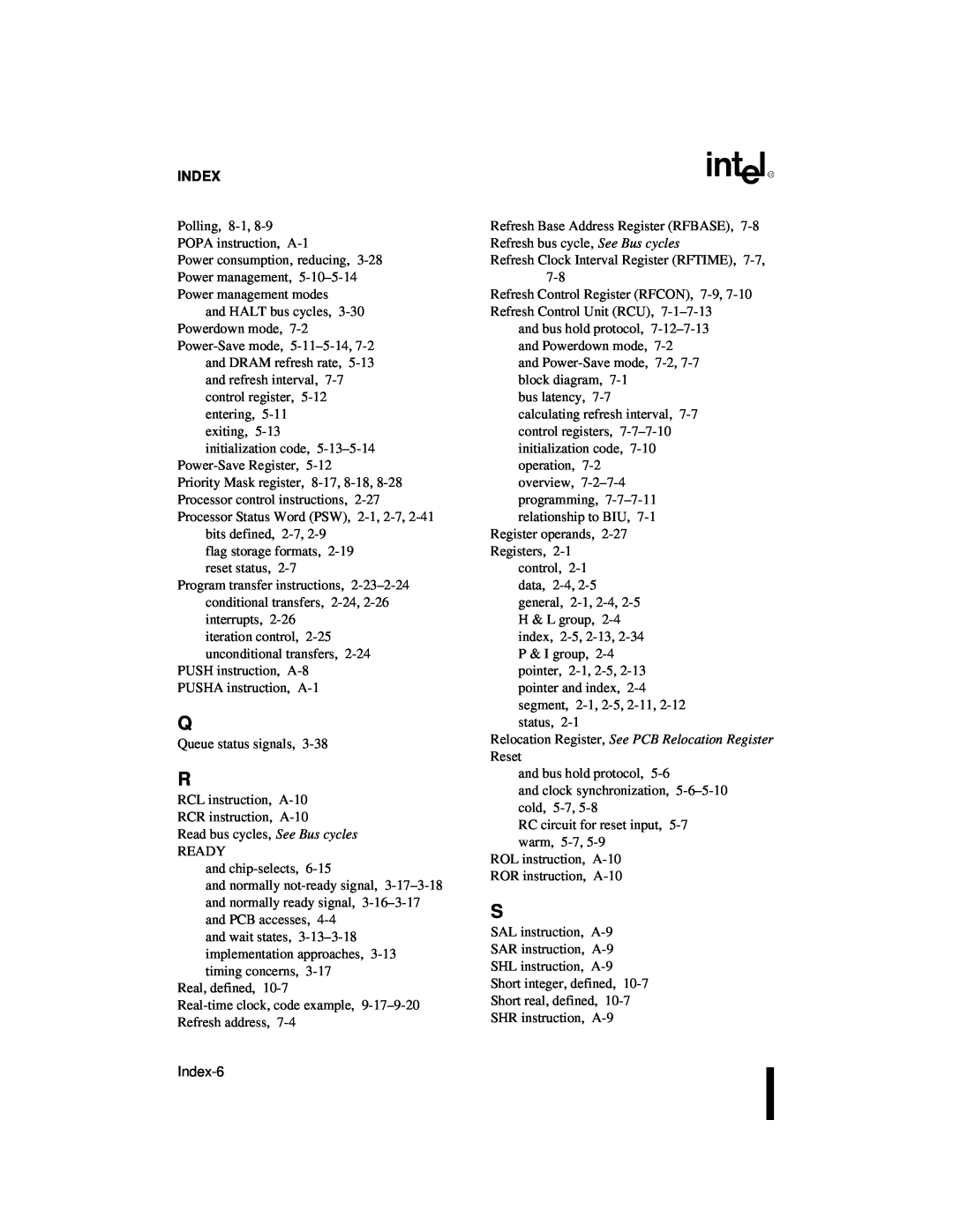 Intel 80C186XL, 80C188XL user manual Index-6 