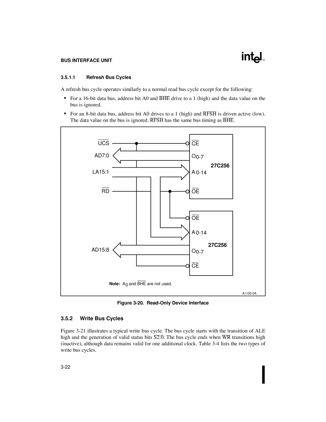 Intel 80C186XL, 80C188XL user manual Ucs, AD70 O0-7, 27C256, LA151 AD158, Write Bus Cycles 