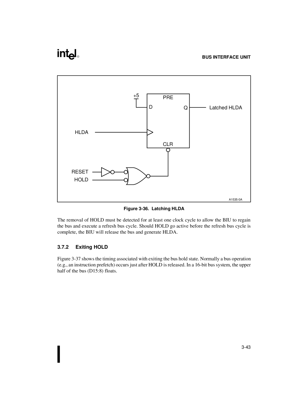 Intel 80C188XL, 80C186XL user manual Hlda Reset Hold PRE CLR, Latched Hlda, Exiting Hold 