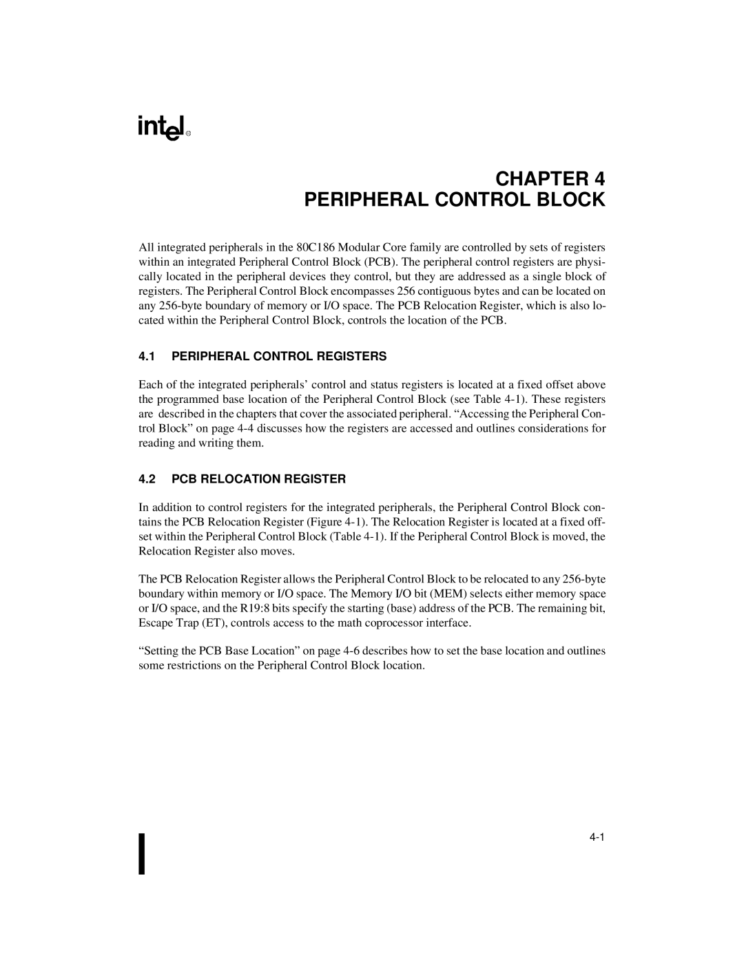 Intel 80C188XL, 80C186XL user manual Peripheral Control Registers, PCB Relocation Register 