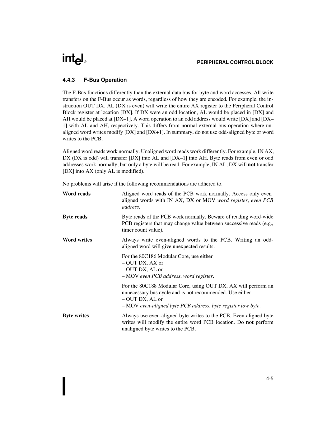 Intel 80C188XL, 80C186XL user manual Bus Operation, Word reads 