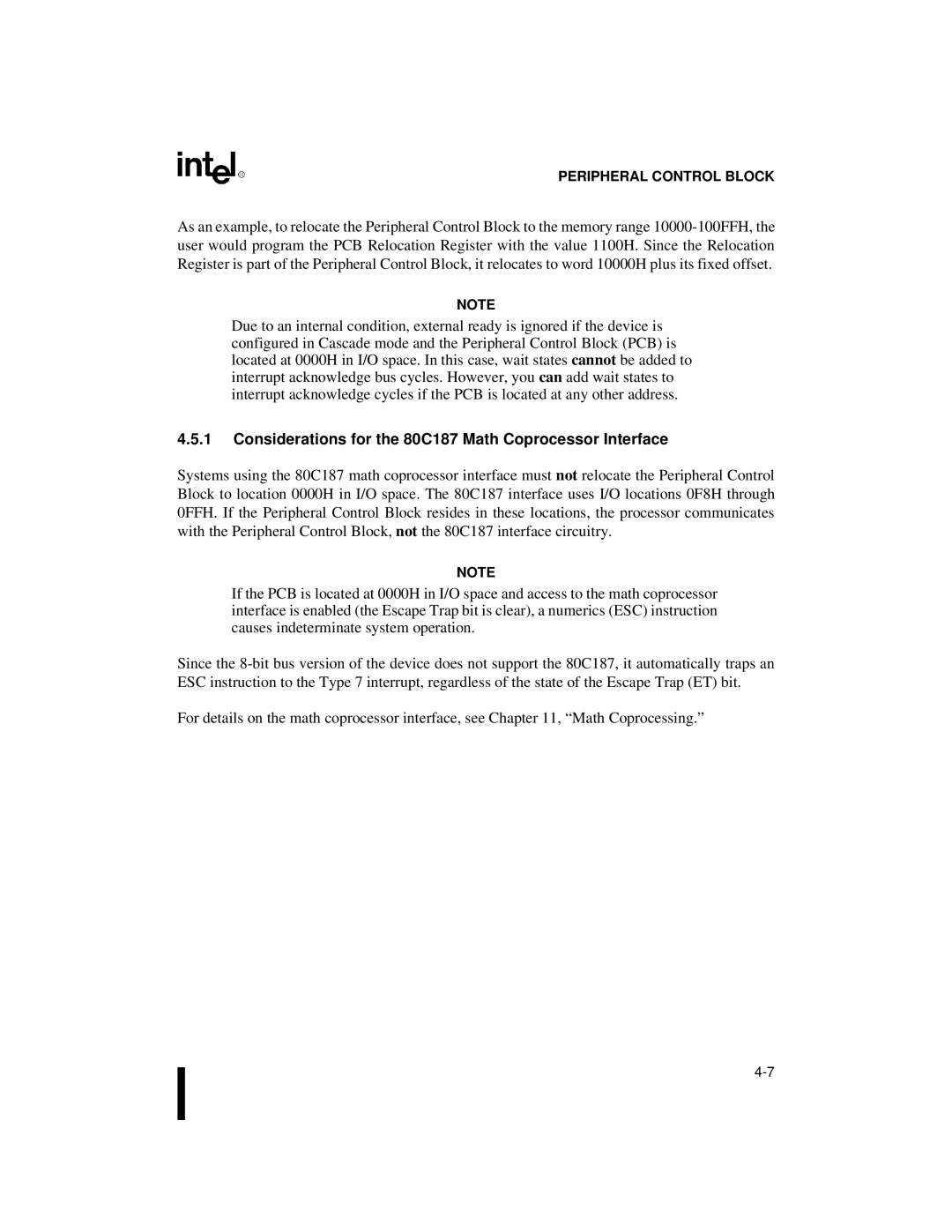 Intel 80C188XL, 80C186XL user manual Considerations for the 80C187 Math Coprocessor Interface 