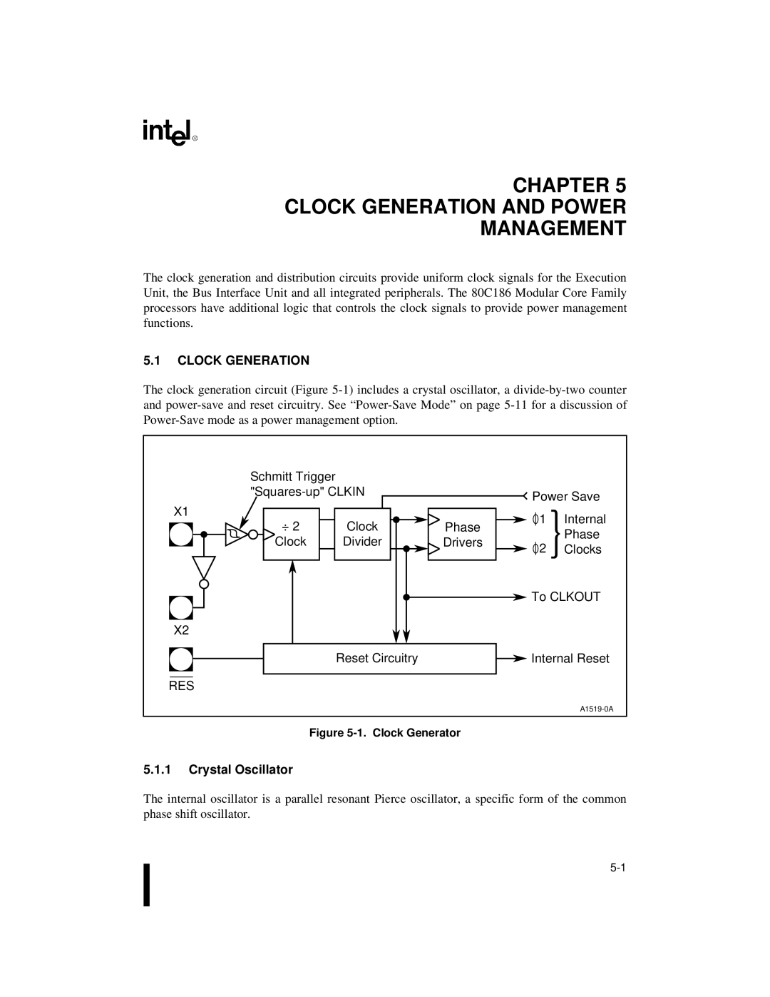 Intel 80C188XL, 80C186XL user manual Clock Generation, Res, Crystal Oscillator 