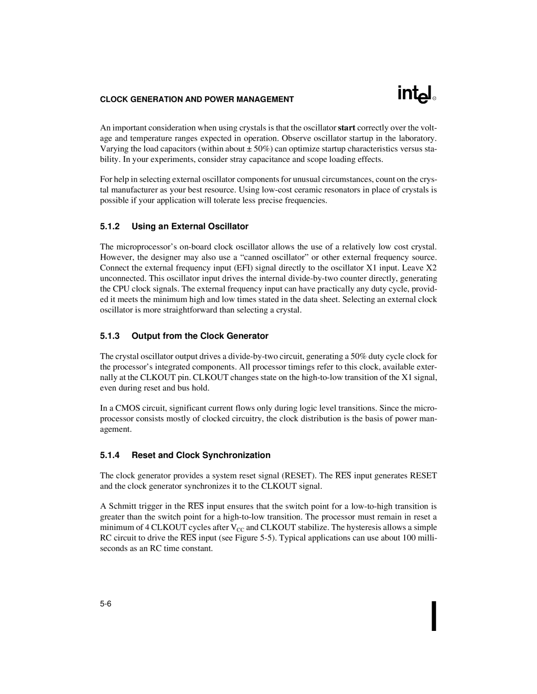 Intel 80C186XL, 80C188XL Using an External Oscillator, Output from the Clock Generator, Reset and Clock Synchronization 