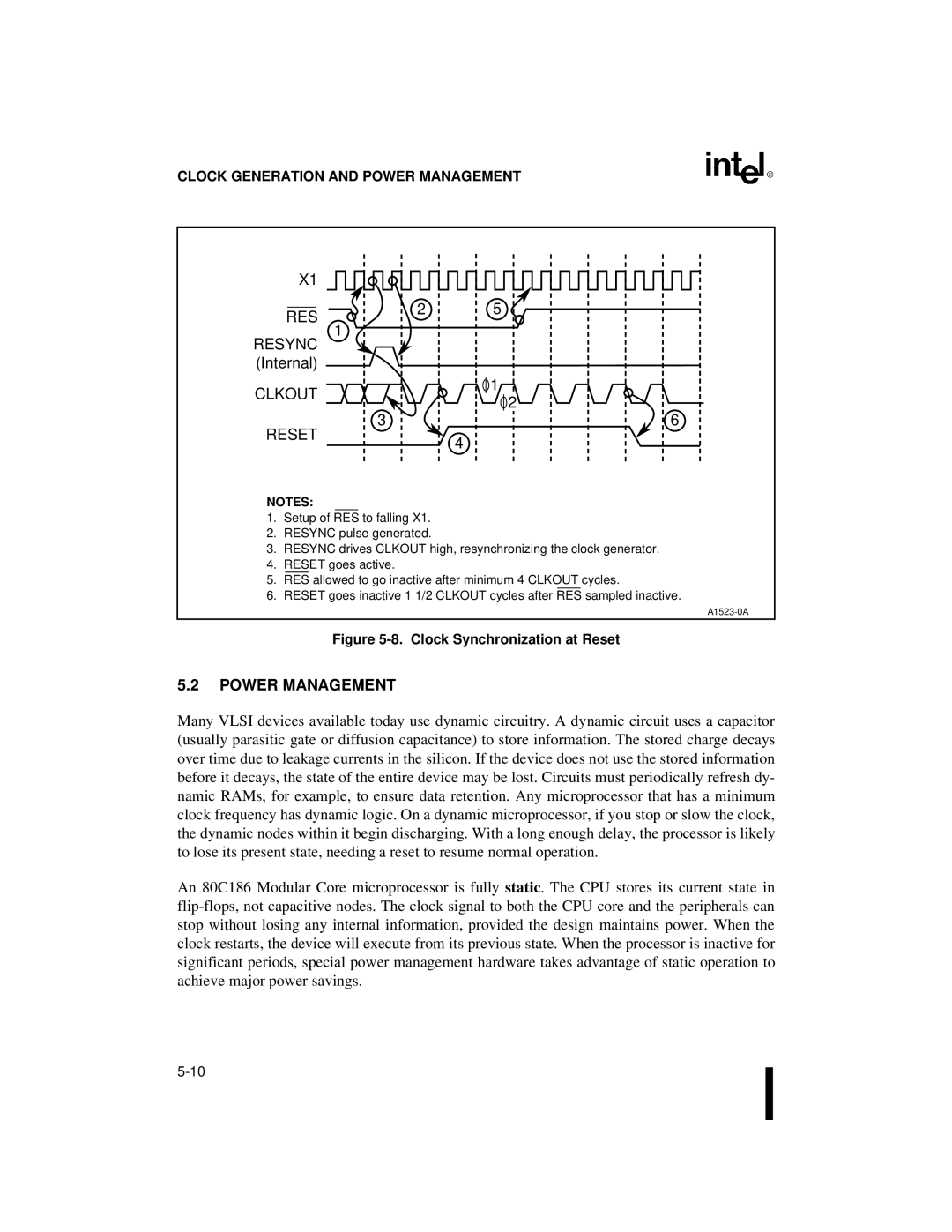 Intel 80C186XL, 80C188XL user manual RES Resync, Clkout Reset, Power Management 