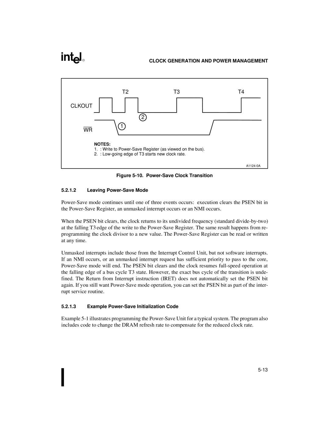 Intel 80C188XL, 80C186XL Power-Save Clock Transition Leaving Power-Save Mode, Example Power-Save Initialization Code 