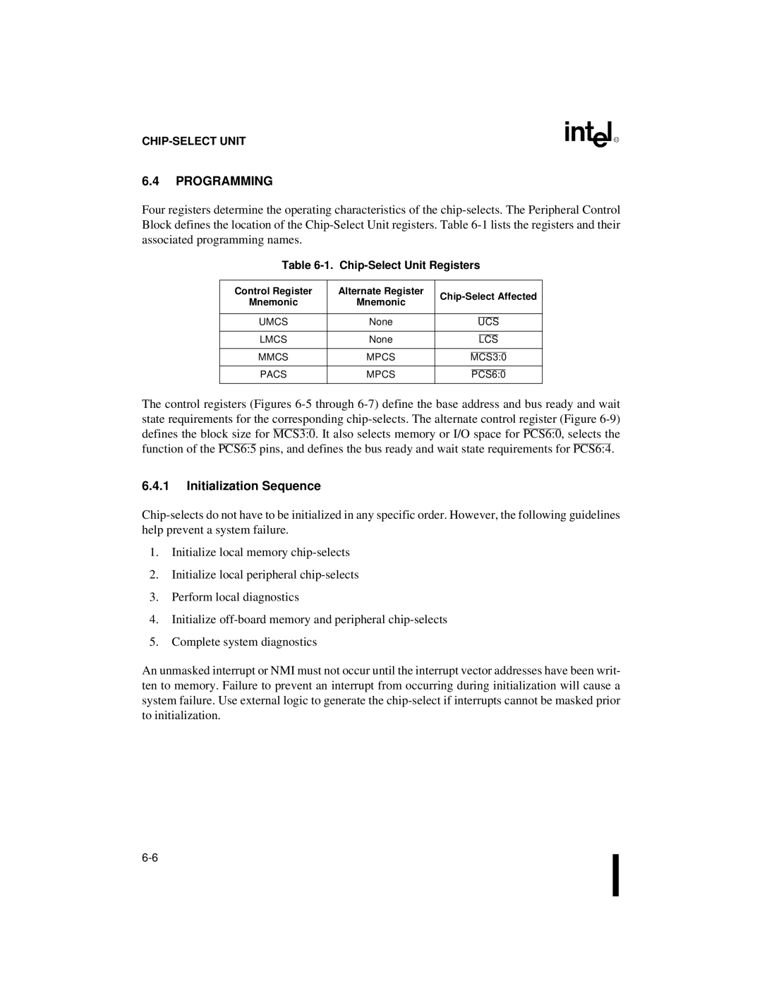 Intel 80C186XL Programming, Initialization Sequence, Chip-Select Unit Registers, Control Register Alternate Register 