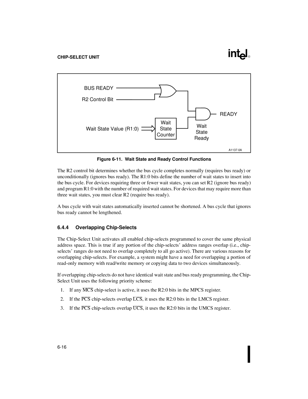 Intel 80C186XL R2 Control Bit Wait Wait State Value R10 State Counter, Wait State Ready, Overlapping Chip-Selects 