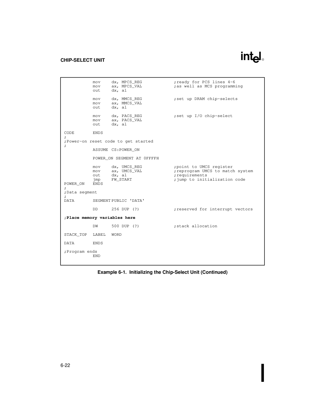 Intel 80C186XL, 80C188XL user manual Place memory variables here 