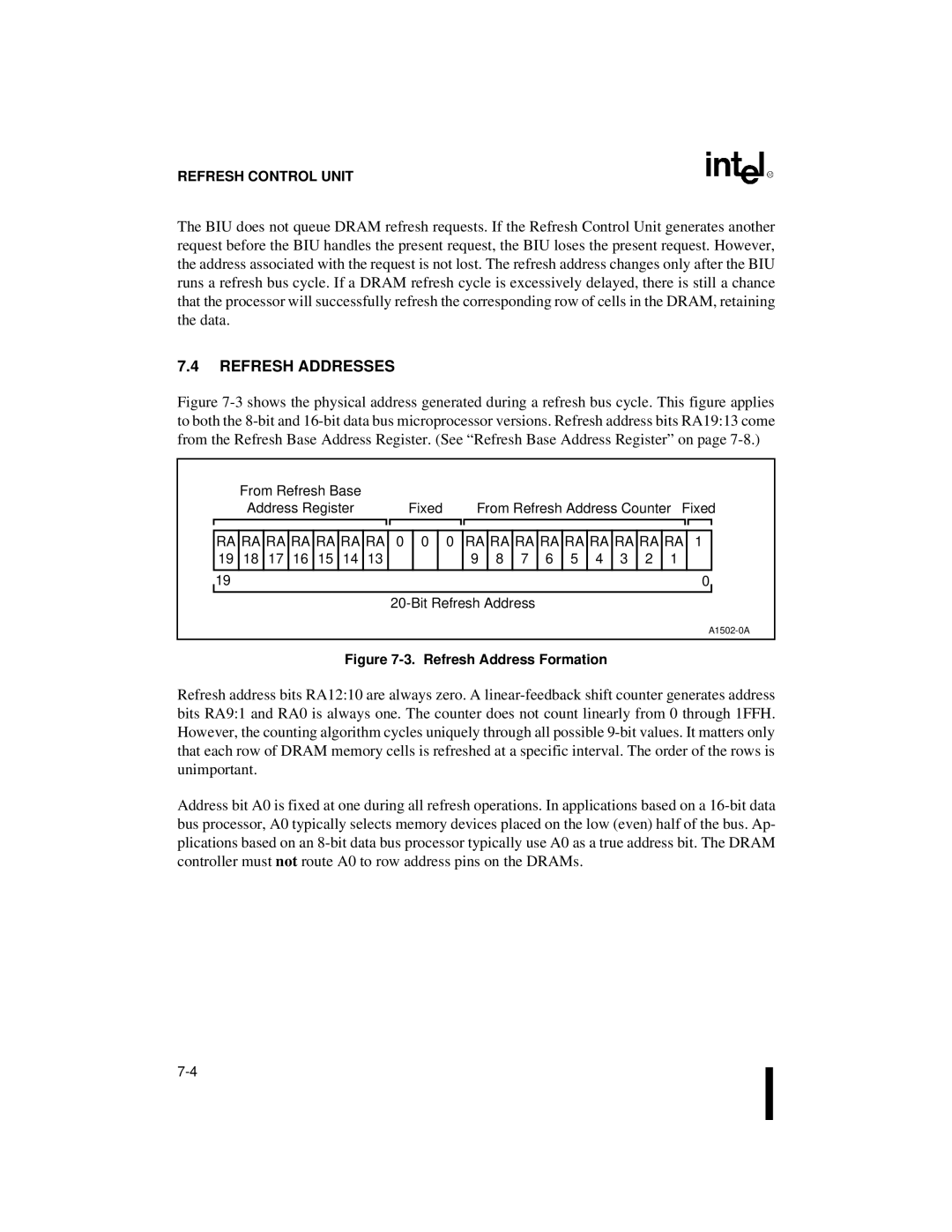 Intel 80C186XL, 80C188XL user manual Refresh Addresses, Refresh Address Formation 