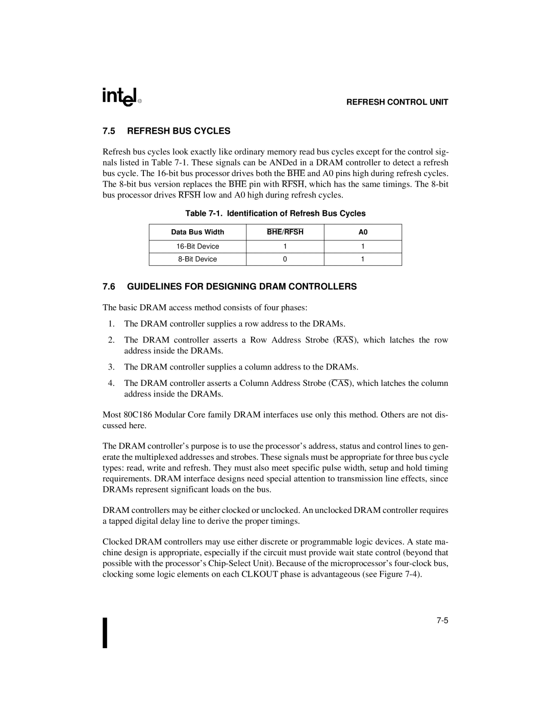 Intel 80C188XL Refresh BUS Cycles, Guidelines for Designing Dram Controllers, Identification of Refresh Bus Cycles 