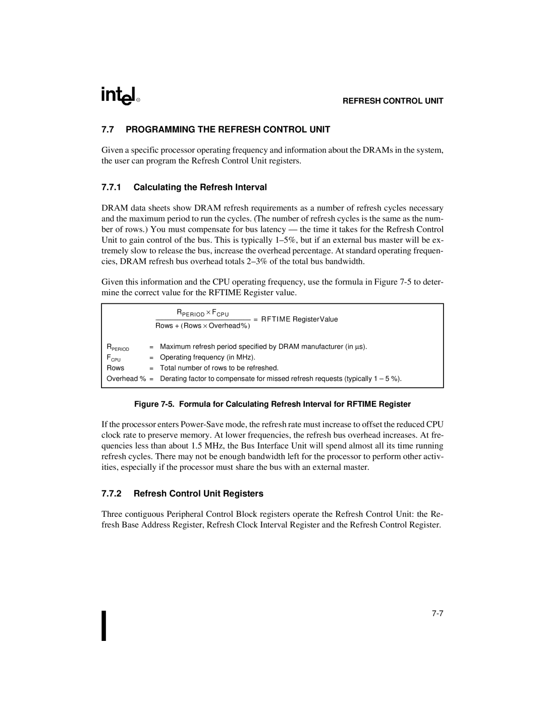 Intel 80C188XL Programming the Refresh Control Unit, Calculating the Refresh Interval, Refresh Control Unit Registers 