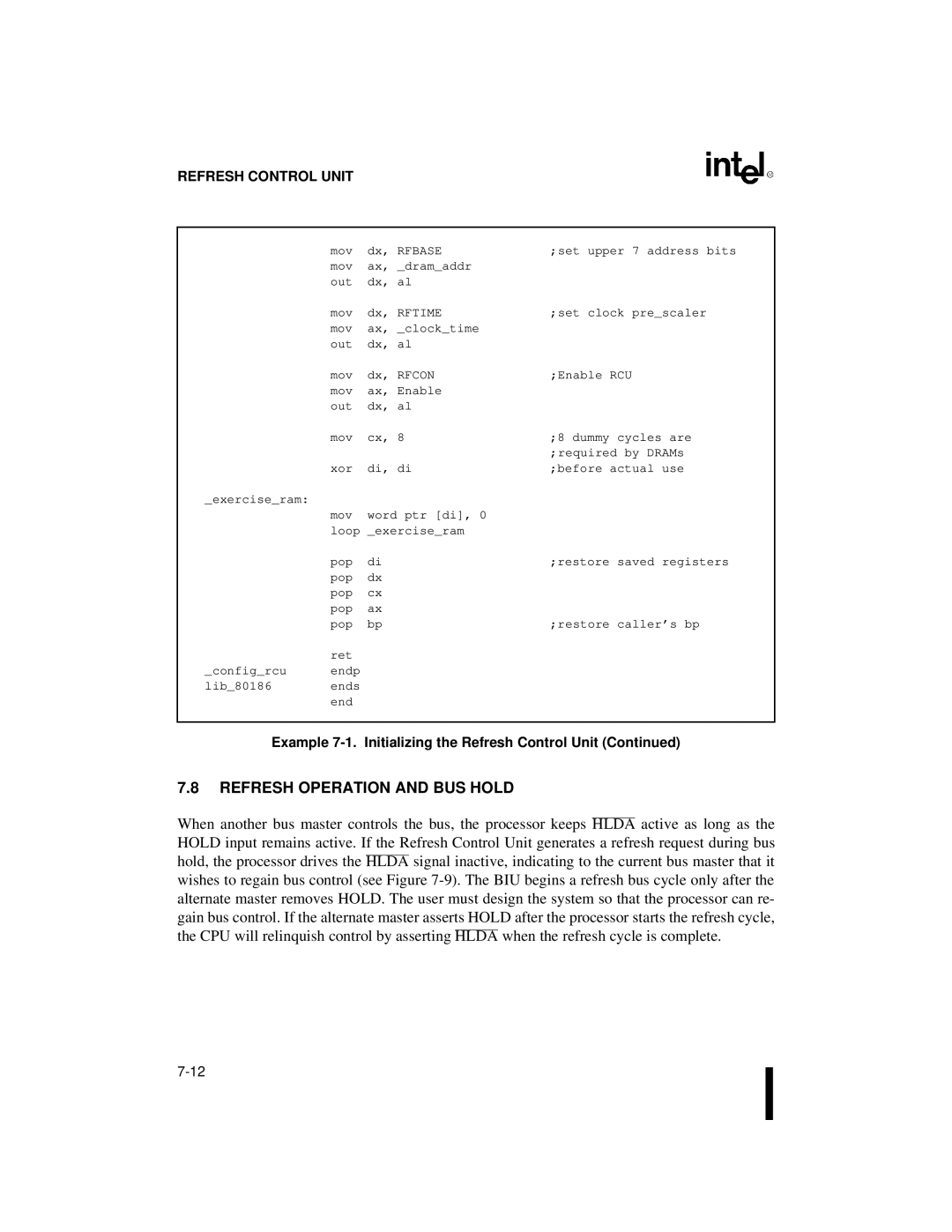 Intel 80C186XL, 80C188XL user manual Refresh Operation and BUS Hold 