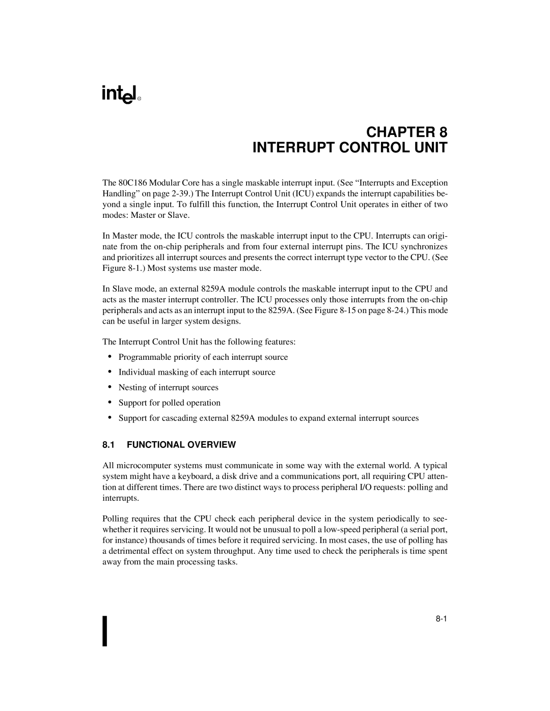 Intel 80C188XL, 80C186XL user manual Chapter Interrupt Control Unit, Functional Overview 