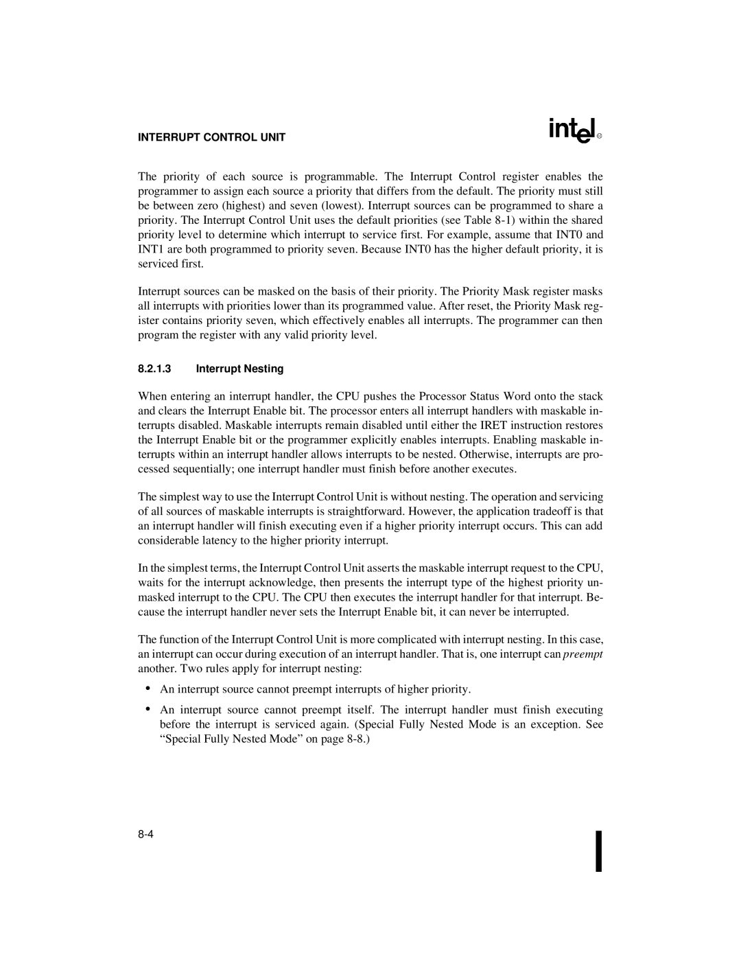 Intel 80C186XL, 80C188XL user manual Interrupt Nesting 